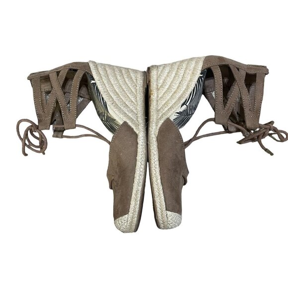 DV Dolce Vita Taupe Suede Manica Lace Up Zip Back Espadrille Wedge 8 M Boho - Picture 6 of 10